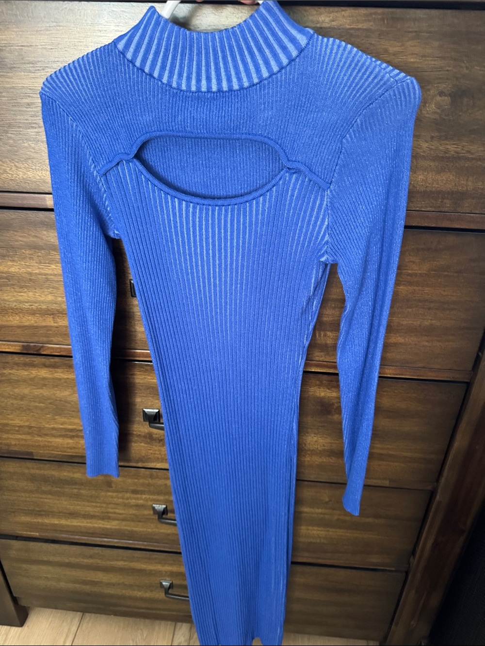 Royal Blue Ribbed Cutout Midi Dress